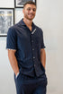 Men Summer Pajama Set Navy Shark Buttoned Tee + Pants